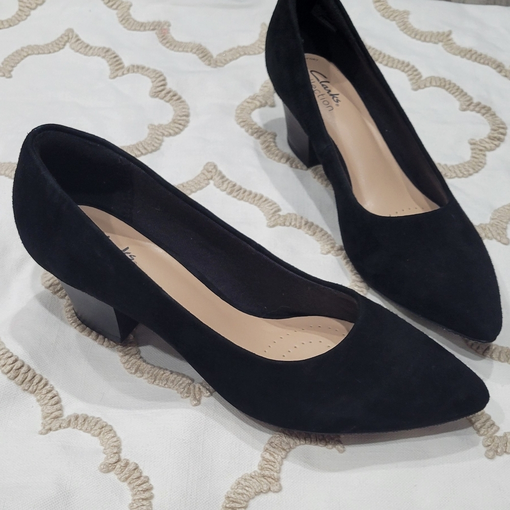 Clarks Teresa Step Pumps in Black Suede - Picture 2 of 9